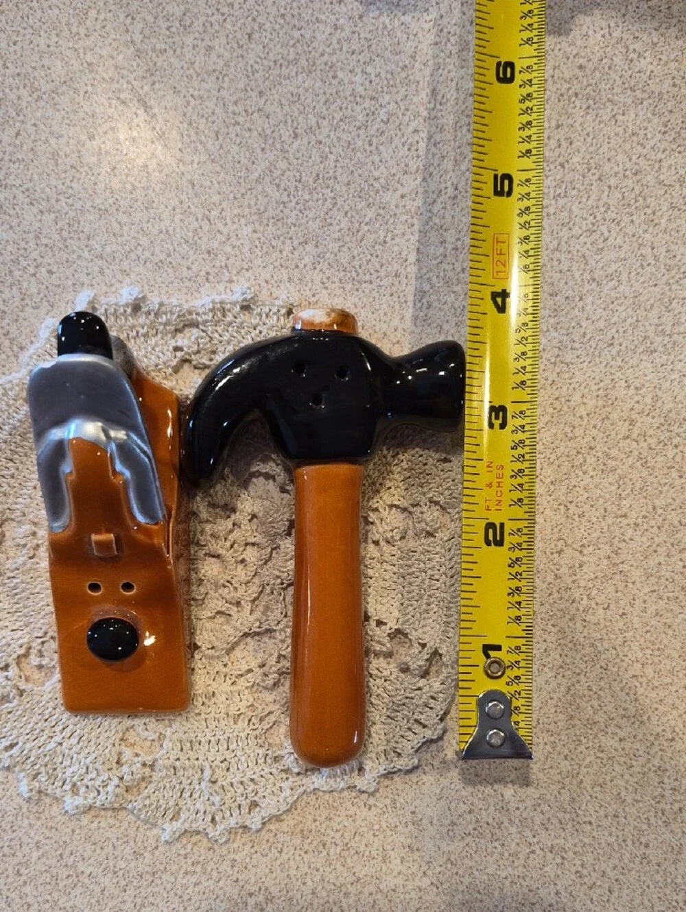 Ceramic Hammer and Plane Salt & Pepper Shakers - Black and Amber